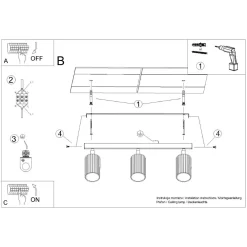 Outlet Sollux Deckenlampe 3-flammig GU10 B: 45 cm klein in Creme Modern
