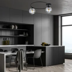 Emibig Deckenlampe 2-flammig rund Ø 47 cm Rauchglas Metall