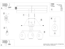 Best Sollux Deckenlampe 3-flammig Schwarz Rauchglas E27 Modern