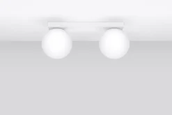 Sollux Deckenlampe Glas Metall 34,5 cm 2x G9 Weiß Kugelschirme* Wohnzimmerlampen|Glaslampen