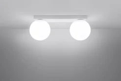 Sollux Deckenlampe Glas Metall 34,5 cm 2x G9 Weiß Kugelschirme* Wohnzimmerlampen|Glaslampen