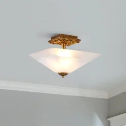 Online Elstead Deckenlampe Glas Metall B: 36,8 cm 2x E27 in Gold antik Weiß