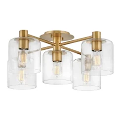 Elstead Deckenlampe Glas Metall E27 80,8 cm breit in Messing antik* Flurlampen|Bürolampen