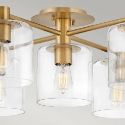 Elstead Deckenlampe Glas Metall E27 80,8 cm breit in Messing antik* Flurlampen|Bürolampen