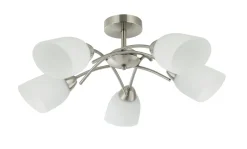 Lamkur Deckenlampe Glas Metall Jugendstil 5-flammig E27 Nickel Weiß* Deckenleuchten|Flurlampen