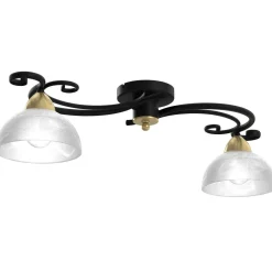 Luminex Deckenlampe Glas Metall Schwarz Weiß Messing E27 78 cm* Glaslampen|Metall Lampen