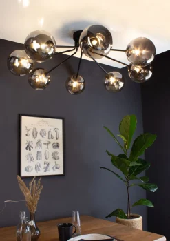 Clearance Eco-Light Deckenlampe Glas Metall Schwarz Rauchgrau L:88 cm G9