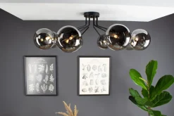 Clearance Eco-Light Deckenlampe Glas Metall Schwarz Rauchgrau L:88 cm G9