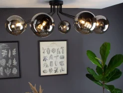 Clearance Eco-Light Deckenlampe Glas Metall Schwarz Rauchgrau L:88 cm G9