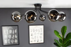 Clearance Eco-Light Deckenlampe Glas Metall Schwarz Rauchgrau L:88 cm G9