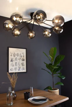 Clearance Eco-Light Deckenlampe Glas Metall Schwarz Rauchgrau L:88 cm G9