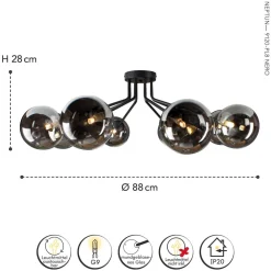 Clearance Eco-Light Deckenlampe Glas Metall Schwarz Rauchgrau L:88 cm G9