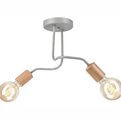 Clearance Lamkur Deckenlampe Grau Metall Holz 2-flammig E27 B: 45 cm ANANI
