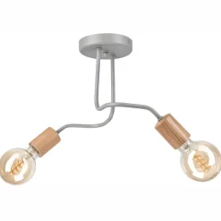 Clearance Lamkur Deckenlampe Grau Metall Holz 2-flammig E27 B: 45 cm ANANI