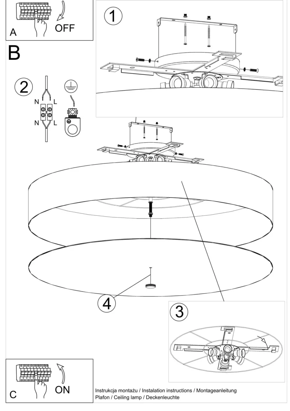 Sollux Deckenlampe groß Ø 100 cm rund Weiß blendarm Stoff Glas* Deckenleuchten|Flurlampen