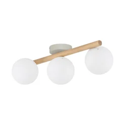 Easylight Deckenlampe Holz Glas 47 cm lang G9 in Hell Weiß 3-flammig* Deckenleuchten|Flurlampen