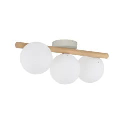 Easylight Deckenlampe Holz Glas 47 cm lang G9 in Hell Weiß 3-flammig* Deckenleuchten|Flurlampen