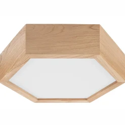 Lamkur Deckenlampe Holz Glas 6-eckig E27 32 cm breit Wohnzimmer* Flurlampen|Bürolampen