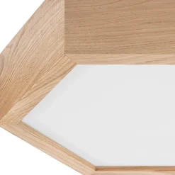 Lamkur Deckenlampe Holz Glas 6-eckig E27 32 cm breit Wohnzimmer* Flurlampen|Bürolampen