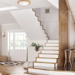 Lamkur Deckenlampe Holz Glas 6-eckig E27 32 cm breit Wohnzimmer* Flurlampen|Bürolampen