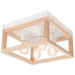 Lamkur Deckenlampe Holz Metall 4-flammig E27 B: 30 cm eckig* Deckenleuchten|Flurlampen