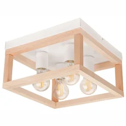 Lamkur Deckenlampe Holz Metall 4-flammig E27 B: 30 cm eckig* Deckenleuchten|Flurlampen