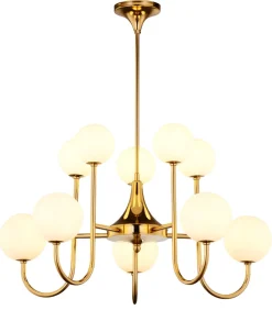 New Jupiter Deckenlampe Jugendstil Messing Glas in Gold 10-flmg G9