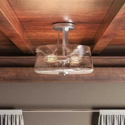 Hot Elstead Deckenlampe Jugendstil rund Ø 31,3 cm Nickel Metall Regenglas