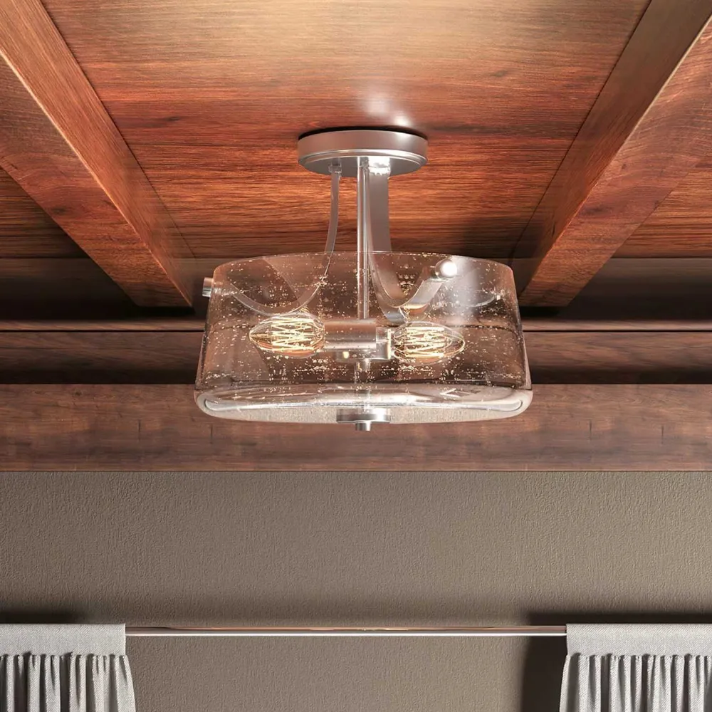 Hot Elstead Deckenlampe Jugendstil rund Ø 31,3 cm Nickel Metall Regenglas