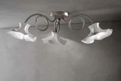 Outlet Ferroluce Deckenlampe Keramik Metall E14 in Silber Weiß 3-flammig