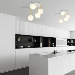 Emibig Deckenlampe Kugel Schirme Glas Metall E14 Weiß Gold* Deckenleuchten|Bürolampen