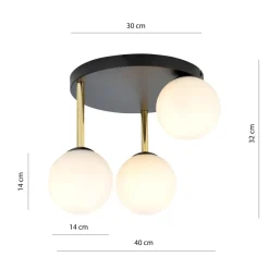 Emibig Deckenlampe Kugelschirme 3x E14 Schwarz Weiß Gold* Deckenleuchten|Bürolampen