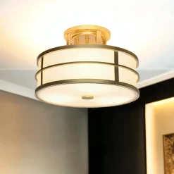 Elstead Deckenlampe Messing Creme 3x E27 Ø 34 cm rund SHOJI