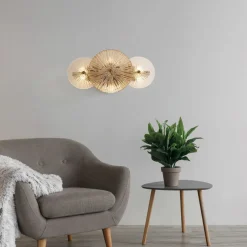 Searchlight Deckenlampe Metall Glas B: 40 cm in Messing Bernstein Klar* Glaslampen|Designerlampen