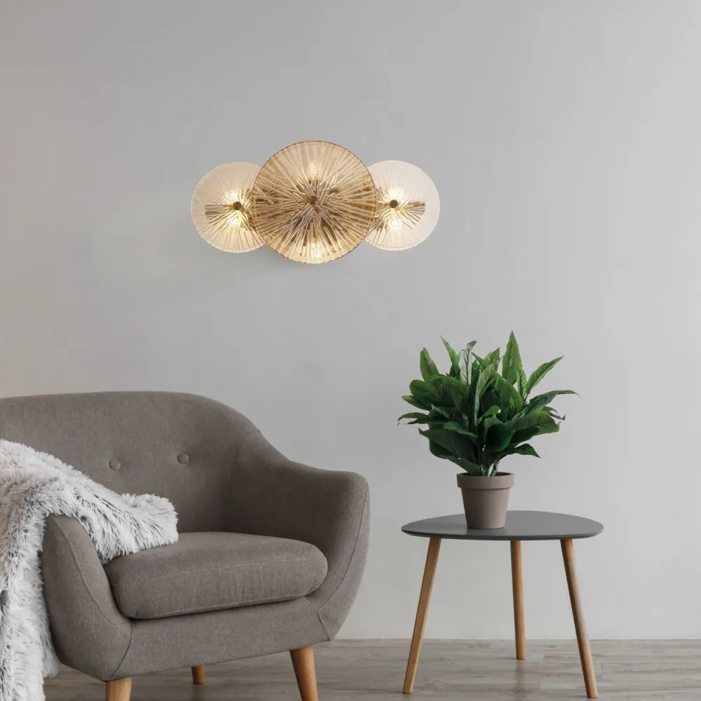 Searchlight Deckenlampe Metall Glas B: 40 cm in Messing Bernstein Klar* Glaslampen|Designerlampen