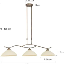 Steinhauer Deckenlampe Metall Glas in Bronze Creme 112 cm blendarm* Deckenleuchten|Badezimmer Lampe
