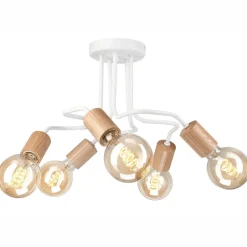 Lamkur Deckenlampe Metall Holz Weiß 5-flammig E27 B: 44 cm Retro* Deckenleuchten|Flurlampen
