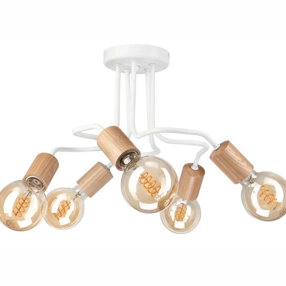 Lamkur Deckenlampe Metall Holz Weiß 5-flammig E27 B: 44 cm Retro* Deckenleuchten|Flurlampen
