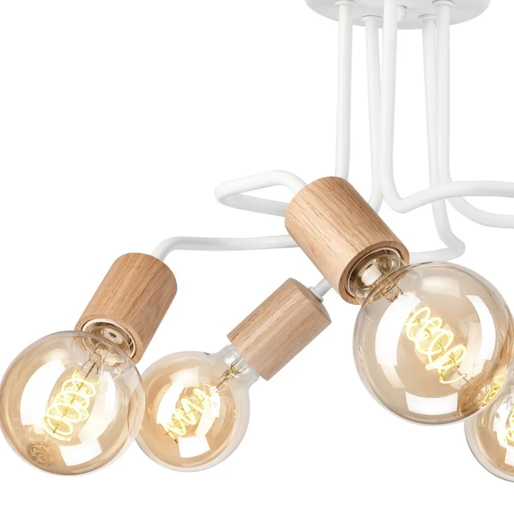 Lamkur Deckenlampe Metall Holz Weiß 5-flammig E27 B: 44 cm Retro* Deckenleuchten|Flurlampen