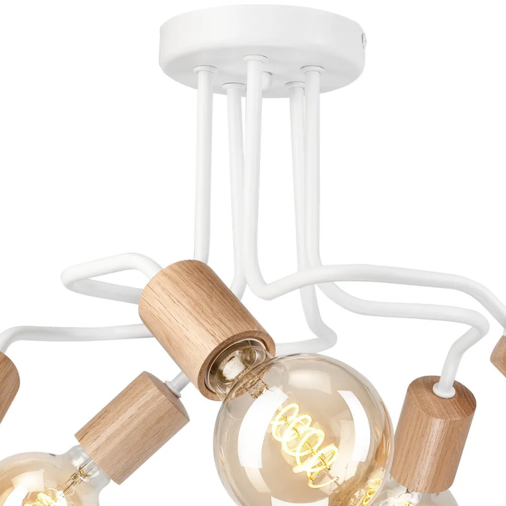 Lamkur Deckenlampe Metall Holz Weiß 5-flammig E27 B: 44 cm Retro* Deckenleuchten|Flurlampen