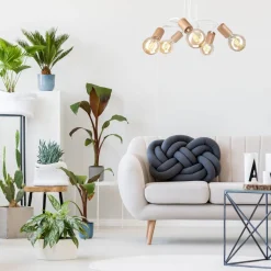 Lamkur Deckenlampe Metall Holz Weiß 5-flammig E27 B: 44 cm Retro* Deckenleuchten|Flurlampen