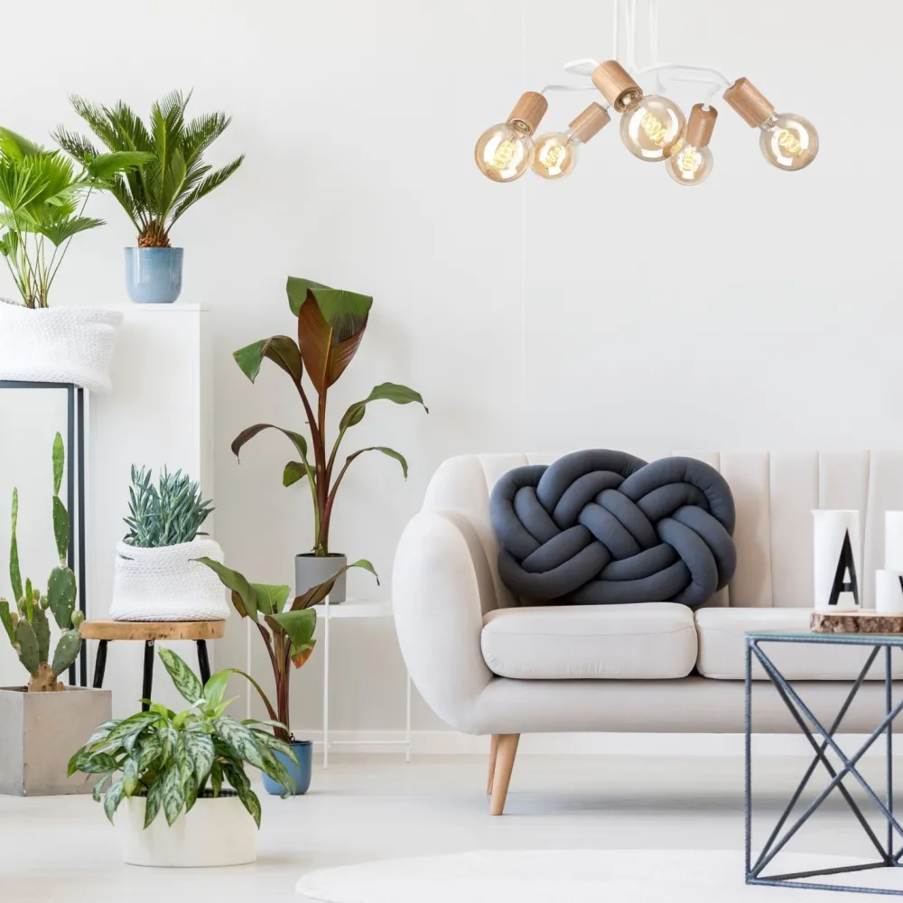 Lamkur Deckenlampe Metall Holz Weiß 5-flammig E27 B: 44 cm Retro* Deckenleuchten|Flurlampen