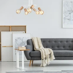 Lamkur Deckenlampe Metall Holz Weiß 5-flammig E27 B: 44 cm Retro* Deckenleuchten|Flurlampen