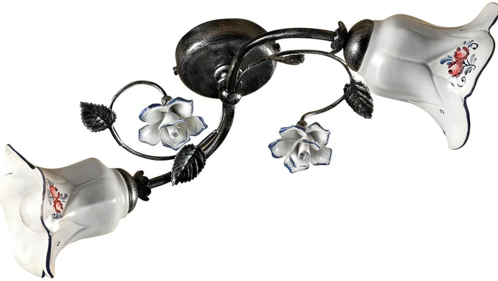 Ferroluce Deckenlampe Metall Keramik E14 2-flammig Landhaus* Wohnzimmerlampen|Keramiklampen