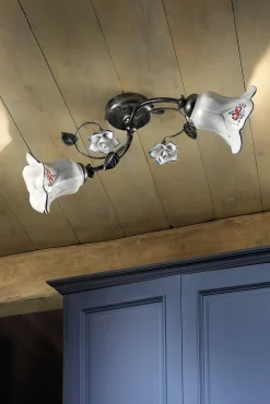 Ferroluce Deckenlampe Metall Keramik E14 2-flammig Landhaus* Wohnzimmerlampen|Keramiklampen