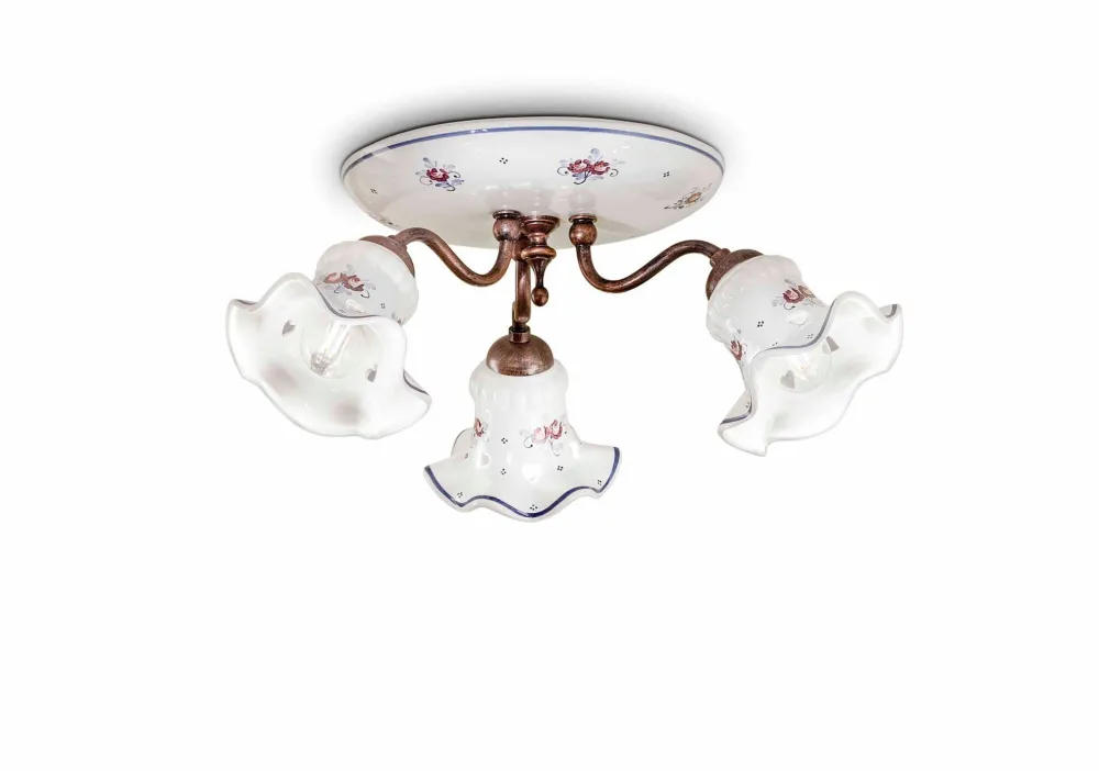 Outlet Ferroluce Deckenlampe Metall Keramik E14 3-flammig Landhaus Stil