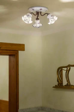 Outlet Ferroluce Deckenlampe Metall Keramik E14 3-flammig Landhaus Stil