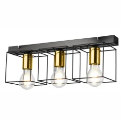 Lamkur Deckenlampe Metall Schwarz Gold 3-flammig E27 50 cm lang* Deckenleuchten|Flurlampen