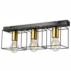Lamkur Deckenlampe Metall Schwarz Gold 3-flammig E27 50 cm lang* Deckenleuchten|Flurlampen