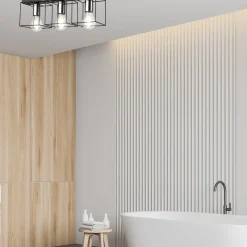 Clearance Lamkur Deckenlampe Metall Schwarz Chrom 50 cm lang 3-flammig E27